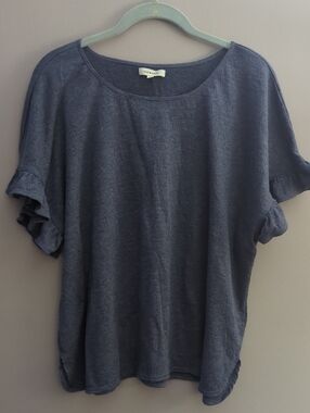 Max Studio Slate Blue Ruffle Sleeve Short-Sleeve Top